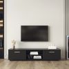 Black TV Stand for 70 Inch TV Stands, Media Console Entertainment Center Television Table, 2 Storage Cabinet with Open Shelves for Living Room Bedroom