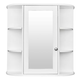 Bathroom Cabinet, Single Door Wall Mount Medicine Cabinet with Mirror(2 Tier Inner Shelves)