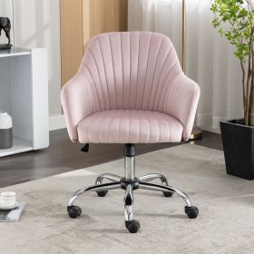 Accent chair Modern home office leisure chair with adjustable velvet height and adjustable casters (PINK)