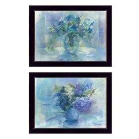 "Susie's Blue Bouquet" 2-Piece Vignette By Tracy Owen, Ready to Hang Framed Print, Black Frame