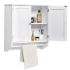 23.6'' White Wall Mounted Bathroom Storage Cabinet with Towels Bar and Adjustable Shelf