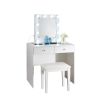 White Makeup Vanity and Stool Set with 10 Lights and USB Port and Power Outlet, 2x Drawers Luxurious Style Furniture