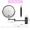 8-inch Wall Mounted Makeup Vanity Mirror, 1X / 10X Magnification Mirror, 360Â° Swivel with Extension Arm (Black&Chrome)