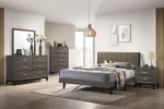 ACME Valdemar Queen Bed, Brown Fabric & Weatheted Gray Finish BD00571Q