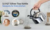 Stainless Steel Whistling Tea Kettle, 3.17 Quart, Teapot for Stove top with Wide Mouth, Easy Pouring Spout and Ergonomic Handle, Silver