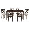 Dark Chery Finish Wooden Dining Set 7pc Dining Table and Beige Side Chairs Transitional Kitchen Breakfast Furniture Set