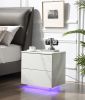 Nightstands LED Side Tables Bedroom Modern End Tables with 2 Drawers for Living Room Bedroom White