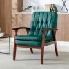 Mid Century Single Armchair Sofa Accent Chair Retro Modern Solid Wood Armrest Accent Chair, Fabric Upholstered Wooden Lounge Chair Blackish Green