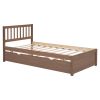 Modern Design Wooden Twin Size Platform Bed Frame with Trundle for Walnut Color