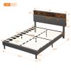 Queen Size Upholstered Platform Bed with Storage Headboard and USB Port, Linen Fabric Upholstered Bed (Gray)