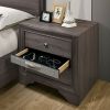 Contemporary 1pc Nightstand Gray Finish Silver Accents Hidden Jewelry Drawer Nickel Round Knob Bedside Table Bedroom Furniture