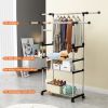 Extendable Garment Hanging Rack Clothing Hanging Rail Pillow Shoe Display Organizer with Rolling Wheels Hold up to 77LBS