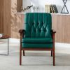 Mid Century Single Armchair Sofa Accent Chair Retro Modern Solid Wood Armrest Accent Chair, Fabric Upholstered Wooden Lounge Chair Blackish Green