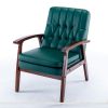 Mid Century Single Armchair Sofa Accent Chair Retro Modern Solid Wood Armrest Accent Chair, Fabric Upholstered Wooden Lounge Chair Blackish Green