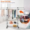 Extendable Garment Hanging Rack Clothing Hanging Rail Pillow Shoe Display Organizer with Rolling Wheels Hold up to 77LBS