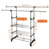 Extendable Garment Hanging Rack Clothing Hanging Rail Pillow Shoe Display Organizer with Rolling Wheels Hold up to 77LBS