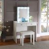 White Makeup Vanity and Stool Set with 10 Lights and USB Port and Power Outlet, 2x Drawers Luxurious Style Furniture