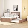 Modern Design Wooden Twin Size Platform Bed Frame with Trundle for Walnut Color