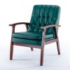 Mid Century Single Armchair Sofa Accent Chair Retro Modern Solid Wood Armrest Accent Chair, Fabric Upholstered Wooden Lounge Chair Blackish Green