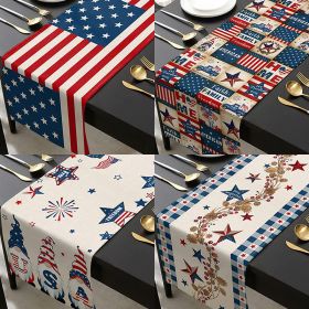 1PC Rectangle Linen Blend Striped Table Runners; Independence Day Home Decoration (Color: Style 11)