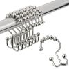 Double Shower Curtain Hooks Stainless Steel Rolling Shower Rings for Curtain Rod, Set of 12Pcs