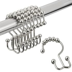 Double Shower Curtain Hooks Stainless Steel Rolling Shower Rings for Curtain Rod, Set of 12Pcs (Color: Nickel)