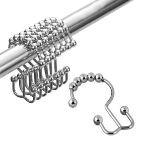 Double Shower Curtain Hooks Stainless Steel Rolling Shower Rings for Curtain Rod, Set of 12Pcs (Color: Chrome)