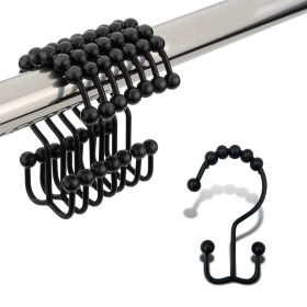 Double Shower Curtain Hooks Stainless Steel Rolling Shower Rings for Curtain Rod, Set of 12Pcs (Color: Black)