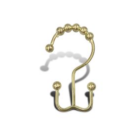 Double Shower Curtain Hooks Stainless Steel Rolling Shower Rings for Curtain Rod, Set of 12Pcs (Color: Golden)