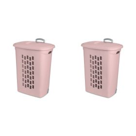 Wheeled Laundry Hamper Plastic (Color: Pink)