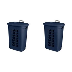 Wheeled Laundry Hamper Plastic (Color: Navy Blue)