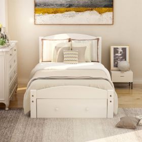 Platform Twin Bed Frame with Storage Drawer and Wood Slat Support No Box Spring Needed (Color: White)