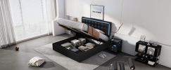 Queen Size Tufted Upholstered Platform Bed with Hydraulic Storage System,PU Storage Bed with LED Lights