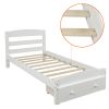 Platform Twin Bed Frame with Storage Drawer and Wood Slat Support No Box Spring Needed