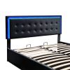 Queen Size Tufted Upholstered Platform Bed with Hydraulic Storage System,PU Storage Bed with LED Lights