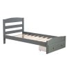 Platform Twin Bed Frame with Storage Drawer and Wood Slat Support No Box Spring Needed