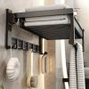 Towel Rack for Bathroom Towel Storage Wall Mounted Foldable Towel Shelf with Towel Bar Hooks No Assembly Required 24-Inch